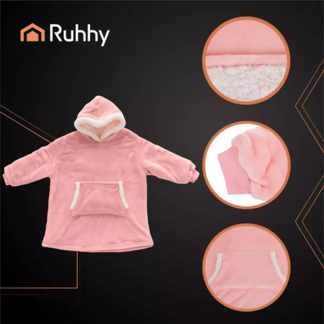 Ruhhy XXL – Oversized Dekentrui – Pastelroze – Fluweelzachte Polyester – Sherpa Binnenkant – Comfortabel en Unisex