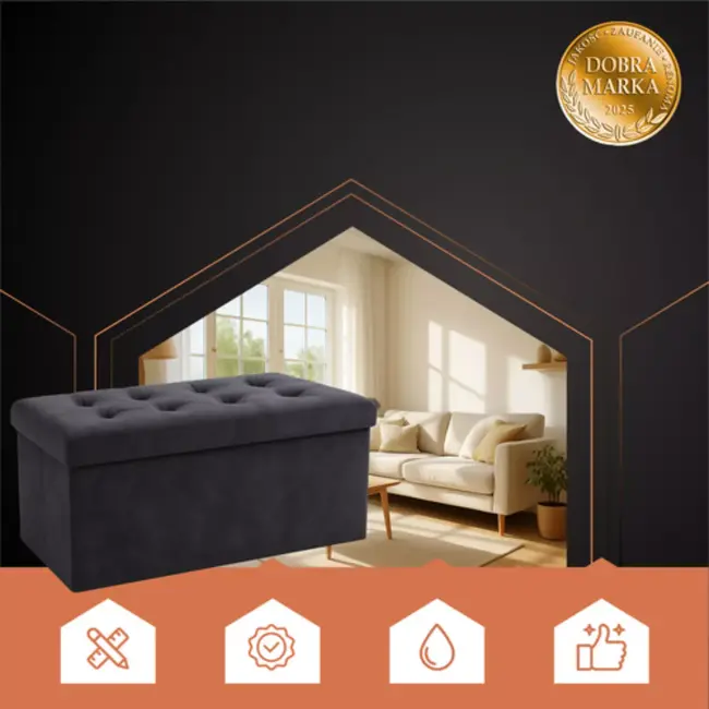 Ruhhy Opbergpoef – Luxe Grijs Fluweel – 76x38x38 cm – Comfortabel Zitvlak – Inklapbaar en Ruimtebesparend