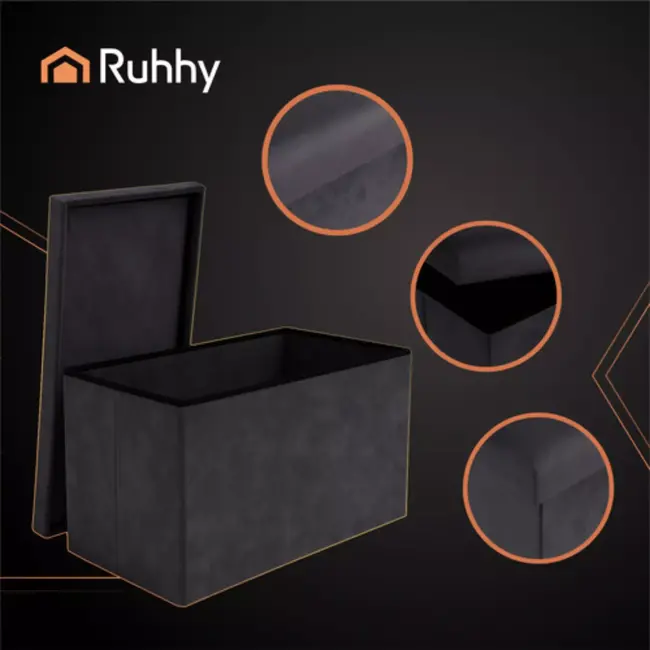 Ruhhy Opbergpoef – Luxe Grijs Fluweel – 76x38x38 cm – Comfortabel Zitvlak – Inklapbaar en Ruimtebesparend