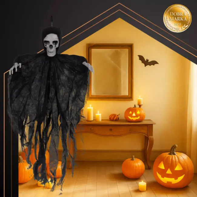 Ruhhy Zwart Skelet Halloween Decoratie – Hangend 90 cm – Met Kap en Losse Doeken – Griezelig Effect
