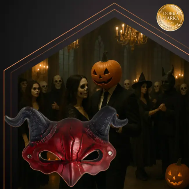 Ruhhy Demon Masker Halloween – Rood en Zwart – Kunststof Duivel Masker – Met Verstelbare Band en Hoorns
