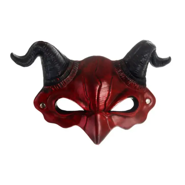 Ruhhy Demon Masker Halloween – Rood en Zwart – Kunststof Duivel Masker – Met Verstelbare Band en Hoorns