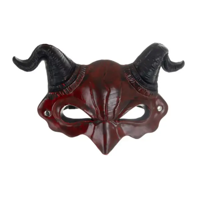 Ruhhy Demon Masker Halloween – Rood en Zwart – Kunststof Duivel Masker – Met Verstelbare Band en Hoorns
