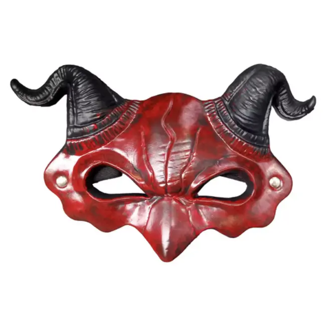 Ruhhy Demon Masker Halloween – Rood en Zwart – Kunststof Duivel Masker – Met Verstelbare Band en Hoorns