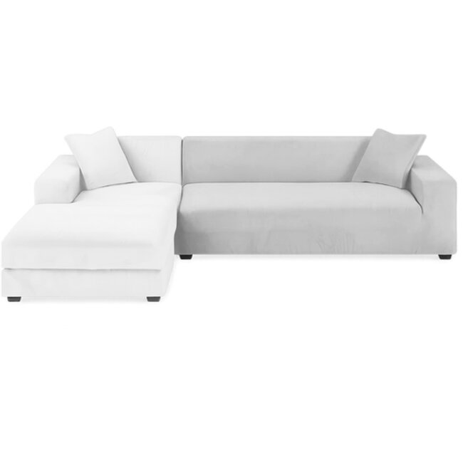 Ruhhy Sofa Hoes – Lichtgrijs – Stretch Velours – Inclusief Kussenhoes – 145-185 cm