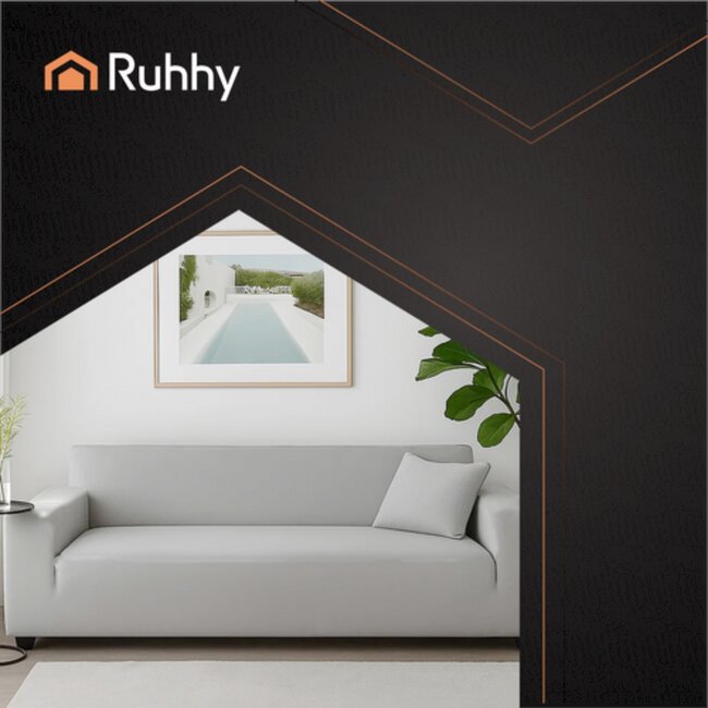 Ruhhy Sofa Hoes – Lichtgrijs – Stretch Velours – Inclusief Kussenhoes – 145-185 cm