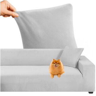 Ruhhy Sofa Hoes – Lichtgrijs – Stretch Velours – Inclusief Kussenhoes – 145-185 cm