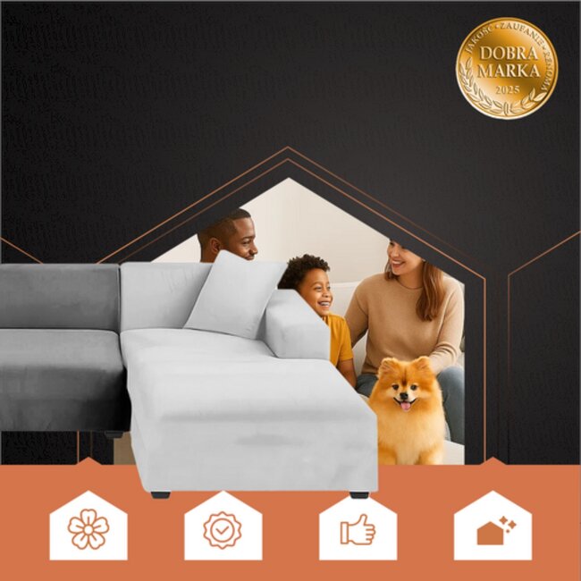 Ruhhy Sofa Hoes – Lichtgrijs – Stretch Velours – Inclusief Kussenhoes – 145-185 cm