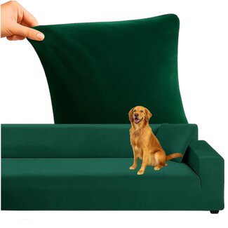 Ruhhy Sofa Hoes – Flessengroen – Stretch Velours – Inclusief Kussenhoes – 145-185 cm