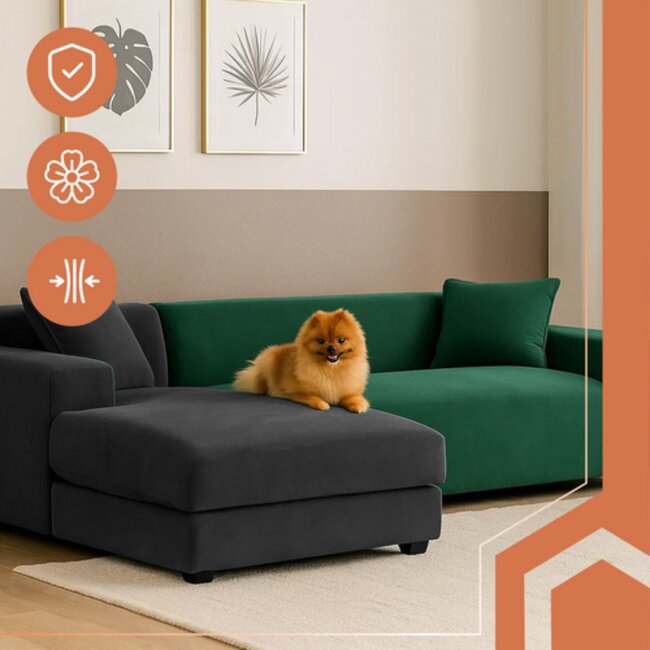 Ruhhy Bankhoes - rekbaar velours - beschermend - 145-185 cm - flessengroen - met kussenhoes