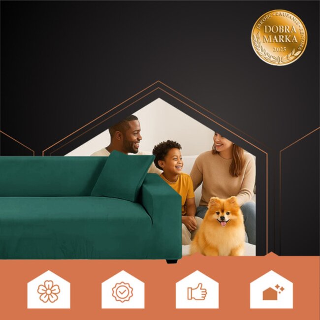 Ruhhy Bankhoes - rekbaar velours - beschermend - 145-185 cm - flessengroen - met kussenhoes