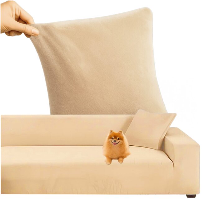 Ruhhy Sofa Hoes – Beige – Stretch Velours – Inclusief Kussenhoes – 145‑185 cm