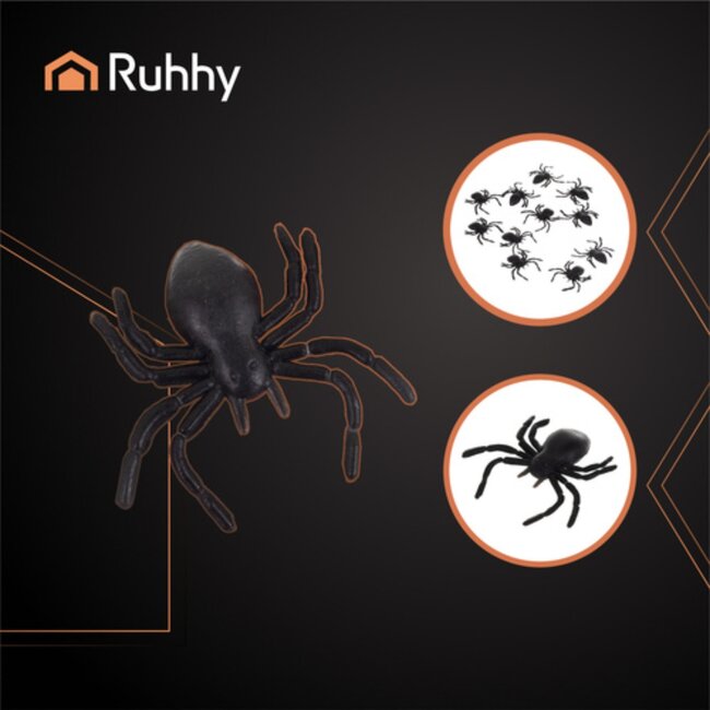 Ruhhy Kunststof Spinnen Set – Zwart – 10 stuks – 3×3 cm