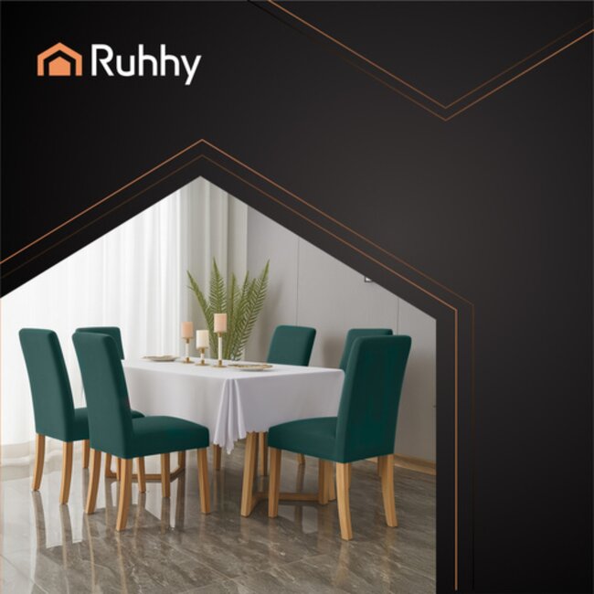 Ruhhy Stoelhoes – Flessengroen – Stretch – Wasbaar – 6‑delig