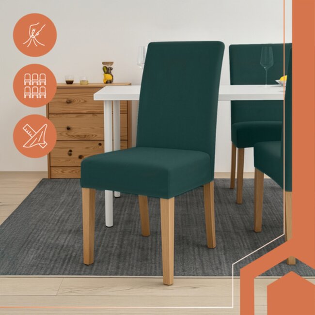 Ruhhy Stoelhoes – Flessengroen – Stretch – Wasbaar – 6‑delig