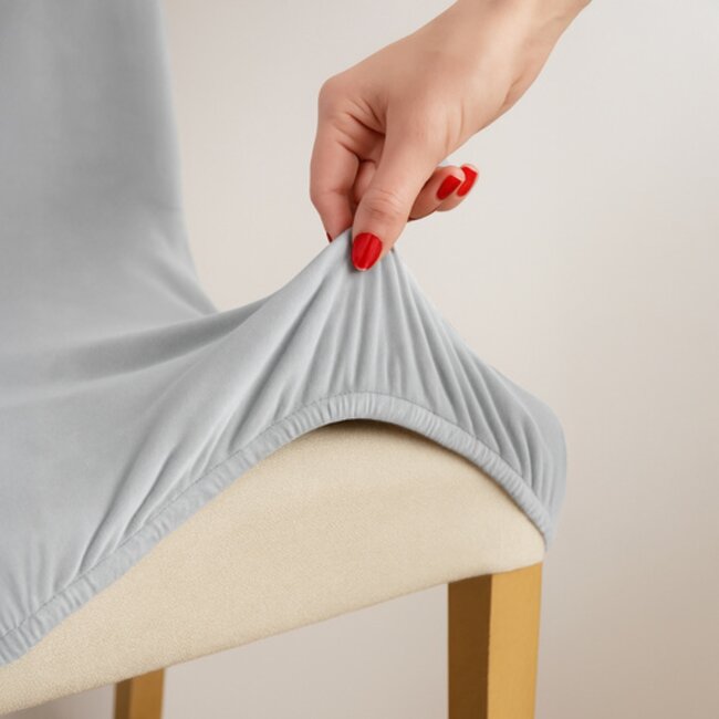 Ruhhy Stoelhoezen – Lichtgrijs – Velours Stretch – Wasbaar – 6 stuks