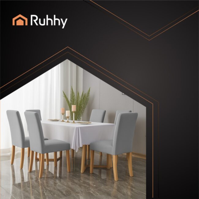 Ruhhy Stoelhoezen – Lichtgrijs – Velours Stretch – Wasbaar – 6 stuks