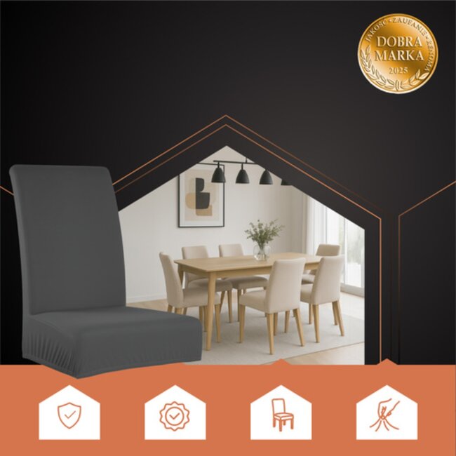 Ruhhy Stoelhoezen – Donkergrijs – Velours Stretch – Wasbaar – 6 stuks