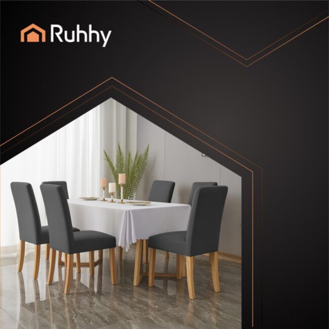 Ruhhy Stoelhoezen – Donkergrijs – Velours Stretch – Wasbaar – 6 stuks