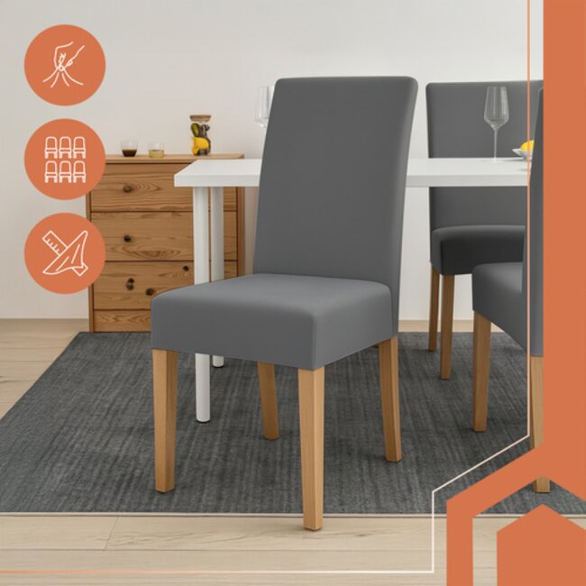 Ruhhy Stoelhoezen – Donkergrijs – Velours Stretch – Wasbaar – 6 stuks