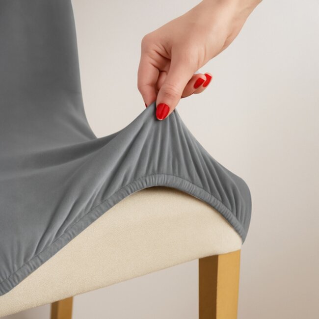 Ruhhy Stoelhoezen – Donkergrijs – Velours Stretch – Wasbaar – 6 stuks