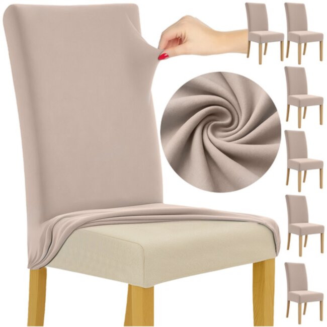 Ruhhy Stoelhoezen – Beige – Velours Stretch – Wasbaar – 6 stuks
