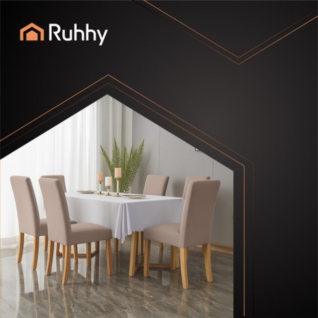 Ruhhy Stoelhoezen – Beige – Velours Stretch – Wasbaar – 6 stuks