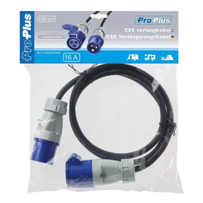 ProPlus CEE Verlengkabel – 150 cm – 3x1,5 mm² – 16A – IP44 – Camping