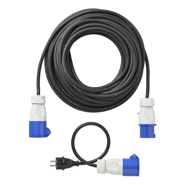 ProPlus CEE Set – Verlengkabel 20m + Verloopkabel 40cm – 3x2,5 mm² – Incl. Opbergtas