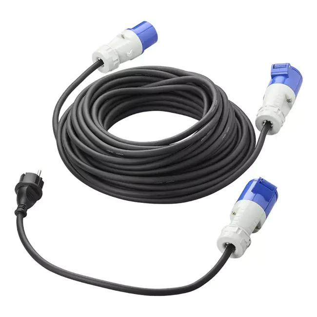 ProPlus CEE Set – Verlengkabel 20m + Verloopkabel 40cm – 3x1,5 mm² – Incl. Opbergtas