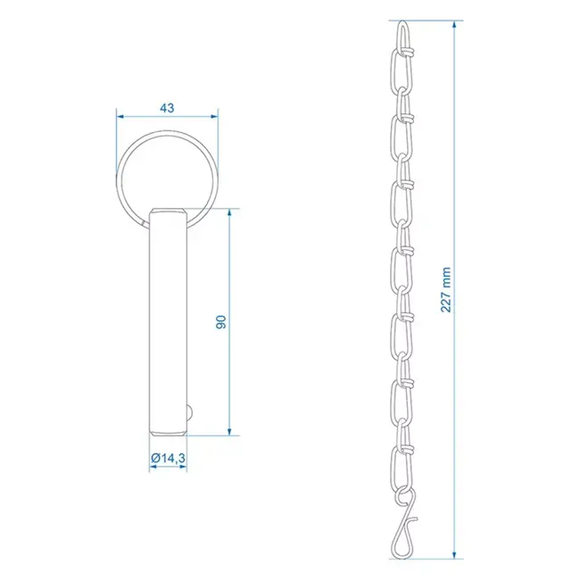 ProPlus Grendelpen – Met Ketting – Voor Steunpoten – Ø14,3 mm – 90 mm