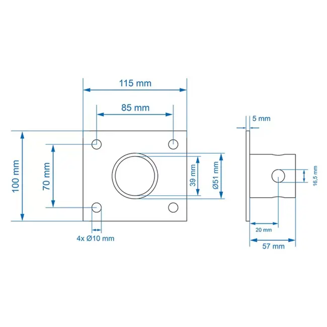 ProPlus Bevestigingsplaat – Voor Steunpoot – 115x100 mm – Gegalvaniseerd