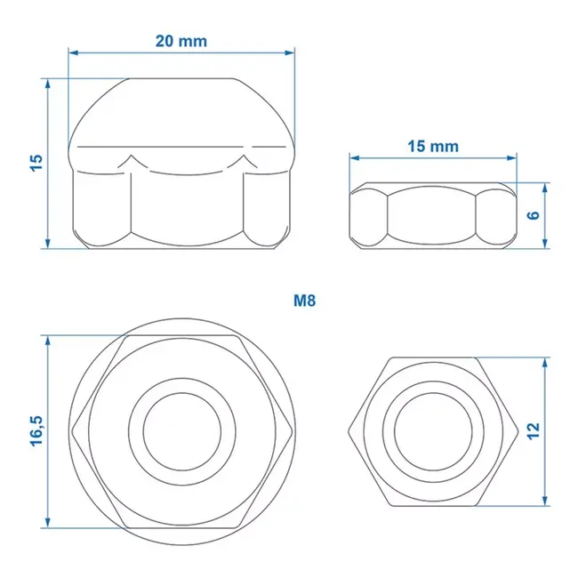 ProPlus Kogelmoer & Vastzetmoer – M8 – 2-delig – Voor Remkabel