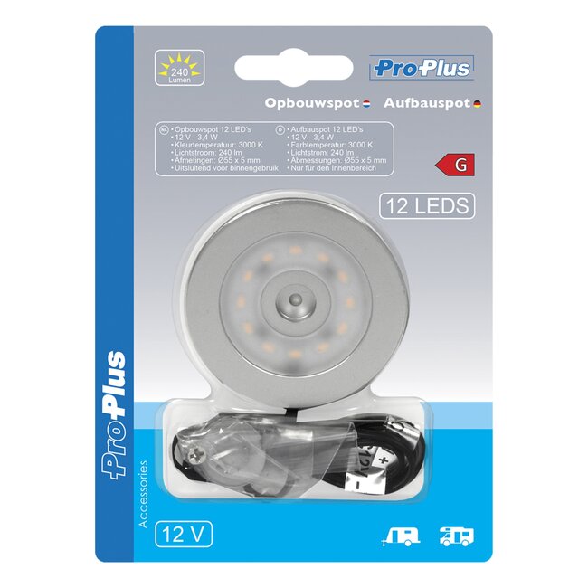 ProPlus Opbouwspot - 12 leds - 240 lumen - 12V - Ø 55 mm