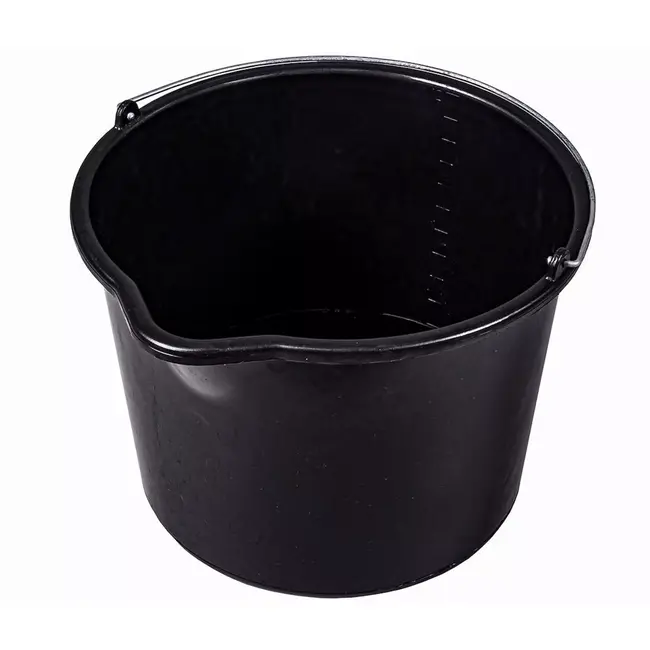 GEKO Bouwemmer met schenktuit - gerecyclede kunststof - verstevigde rand en bodem - 12 liter - zwart - literschaal binnenin - voor bouw en tuin