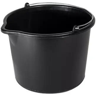 GEKO Bouwemmer met schenktuit - gerecyclede kunststof - verstevigde rand en bodem - 16 liter - zwart - literschaal binnenin - voor bouw en tuin