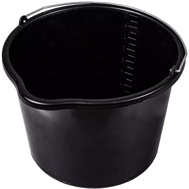 GEKO Bouwemmer met schenktuit - gerecyclede kunststof - verstevigde rand en bodem - 16 liter - zwart - literschaal binnenin - voor bouw en tuin