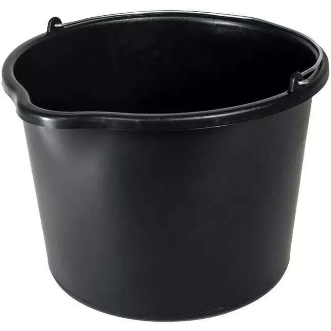 GEKO Bouwemmer 20 liter - gerecyclede kunststof - met schenktuit en literschaal, versterkte bodem en rand - zwart - voor bouw, tuin en renovatie