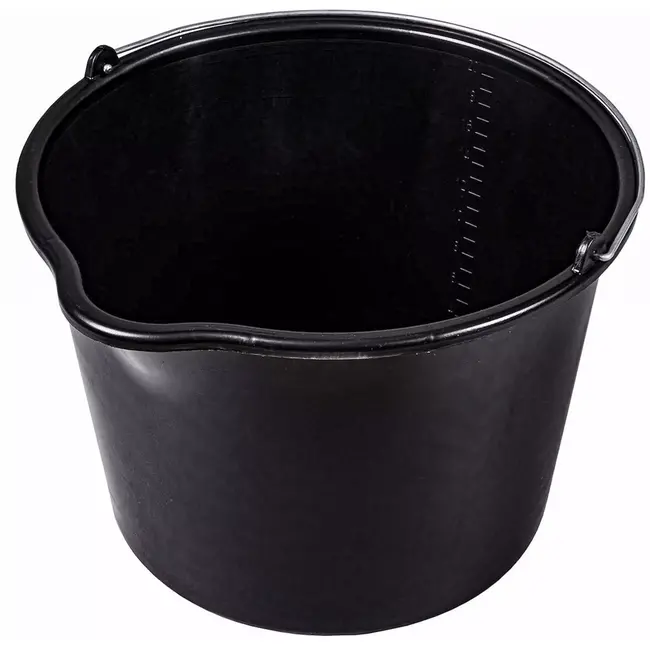 GEKO Bouwemmer 20 liter - gerecyclede kunststof - met schenktuit en literschaal, versterkte bodem en rand - zwart - voor bouw, tuin en renovatie