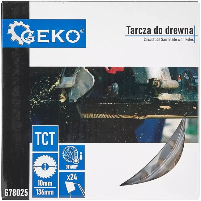 GEKO Cirkelzaagblad voor hout - staal met hardmetalen tanden - 136 mm, asgat 10 mm, 24 tanden met koelgaten - zilver - voor accuhandcirkelzagen, zuiver zagen