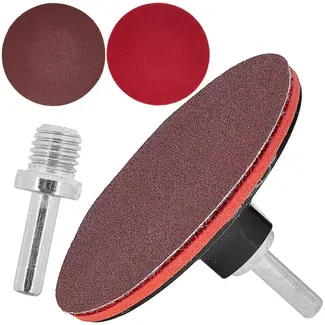 GEKO Steunschijf met klittenband voor haakse slijper M14 - kunststof met schuimlaag - 100 mm - rood - met booradapter - schuren van hout, metaal en kunststof