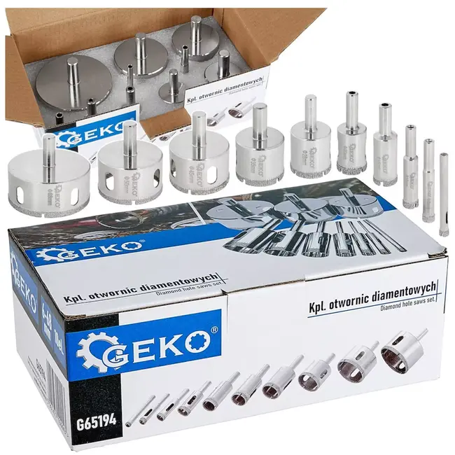 GEKO Kroonborenset - diamant - nauwkeurig boren - 6–68 mm - metaalgrijs - 10-delig - voor tegels, keramiek, marmer en graniet, nat en droog