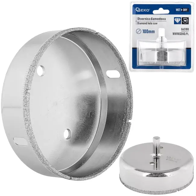 GEKO kroonboor diamant 10 cm - droog en nat boren - metaalkleur - cilindrische schacht - voor gres, tegels, keramiek en natuursteen