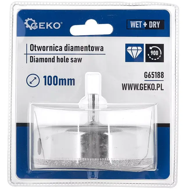 GEKO kroonboor diamant 10 cm - droog en nat boren - metaalkleur - cilindrische schacht - voor gres, tegels, keramiek en natuursteen