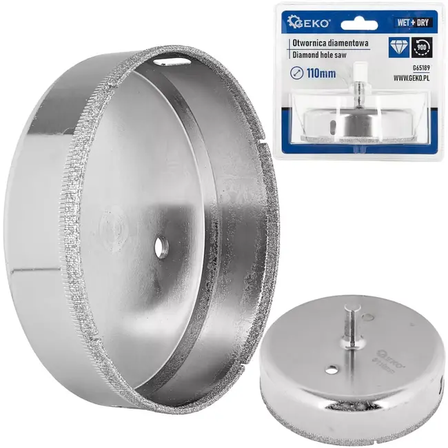 GEKO diamant kroonboor voor tegels - hoge precisie droog en nat boren - 110 mm - zilvergrijs - voor gres, keramiek, marmer en natuursteen