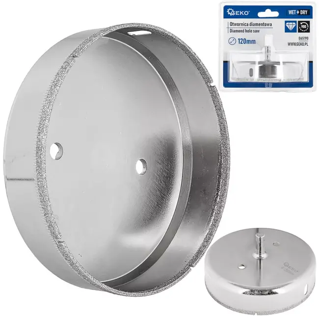 GEKO Diamant kroonboor - droog en nat boren - 120 mm - zilvergrijs - cilindrische schacht - voor gres, keramiek, tegels, marmer en natuursteen