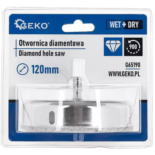 GEKO Diamant kroonboor - droog en nat boren - 120 mm - zilvergrijs - cilindrische schacht - voor gres, keramiek, tegels, marmer en natuursteen