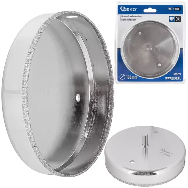 GEKO Tegelkroonboor - diamant - 150 mm - droog en nat boren - cilindrische schacht - metaalkleur - voor porseleingres, keramiek, marmer, natuursteen