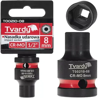 Tvardy slagdop zeskant kort 8 mm - chroom-molybdeenstaal - aansluiting 12,7 mm vierkant - voor slagmoersleutel - auto, bouw en industrie - zwart - met borggat