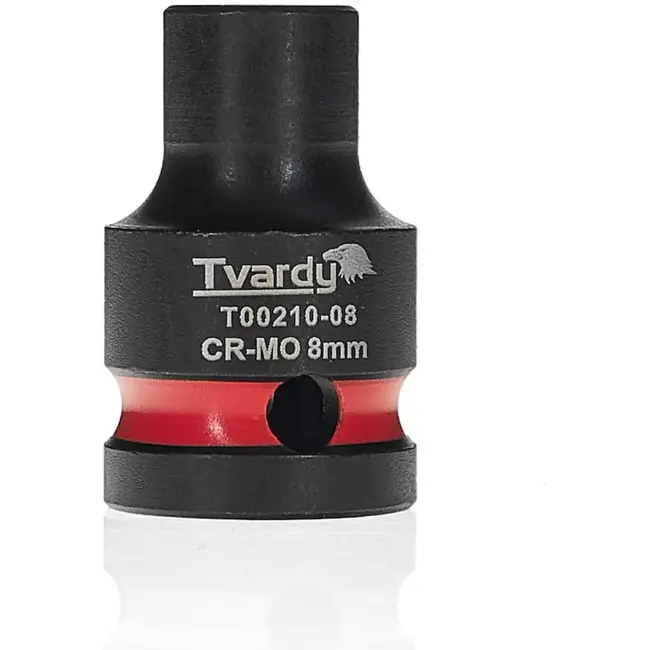 Tvardy slagdop zeskant kort 8 mm - chroom-molybdeenstaal - aansluiting 12,7 mm vierkant - voor slagmoersleutel - auto, bouw en industrie - zwart - met borggat